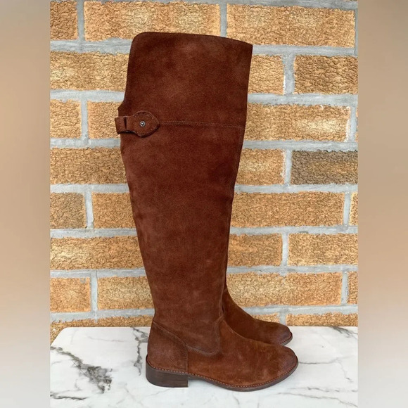 Frye Womens SHIRLEY OVER THE KNEE Brown Oiled boots 10 B - Picture 1 of 14